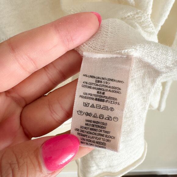 Free People White Striped Wild Horses Boho Lagenlook Henley Blouse Medium - Picture 5 of 8